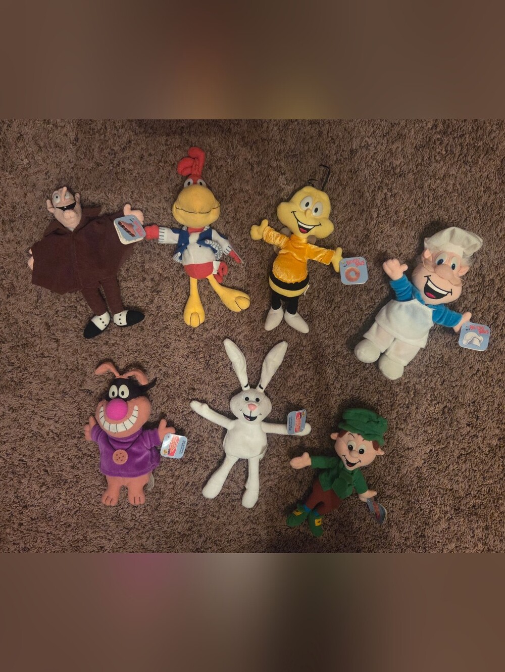 VTG 90s General Mills Big Breakfast Cereal Pals 7pc Characters Plush Set WithTag